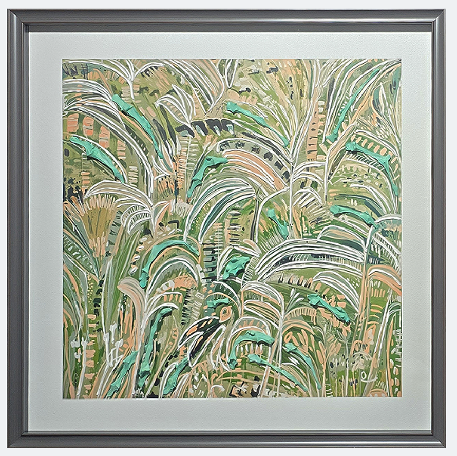 Verdant Whispers - Glass Composite Wall Art with Lush Botanical Design