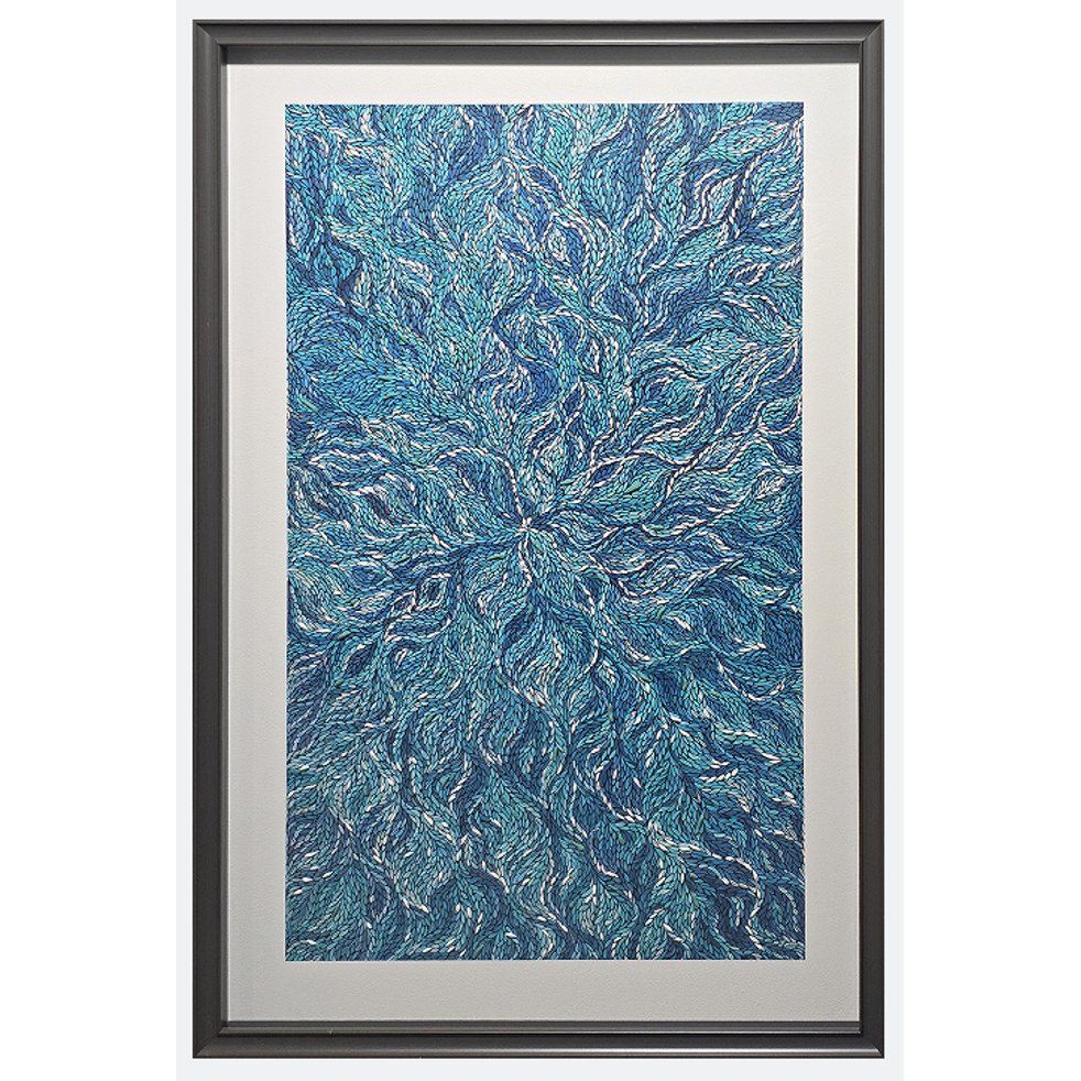 Aqua Reverie - Glass Composite Wall Art with Flowing Botanical Design