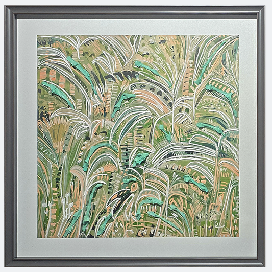 Verdant Whispers - Glass Composite Wall Art with Lush Botanical Design