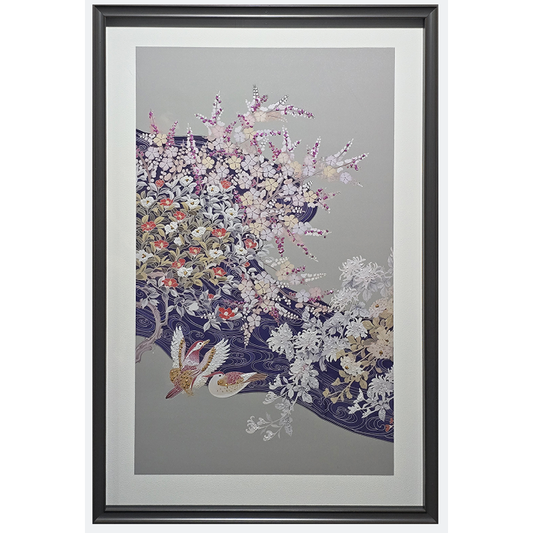 Serenity in Bloom - Glass Composite Wall Art with Birds and Blossoms Design